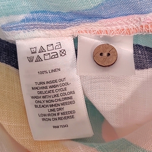 Rachel Zoe Short Sleeve Shirt Button Back 100% Linen Size Large - Picture 6 of 7